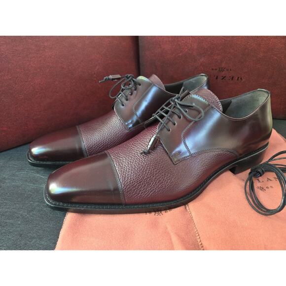 Mezlan Soka Deer Burgundy Classic Lace Up Cap Toe Calf Skin Shoes 12M